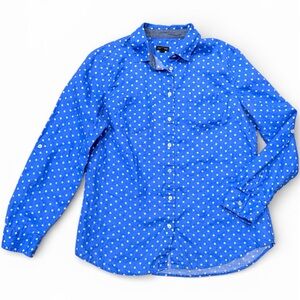 Talbots 100%Linen periwinkle polla dot buttondown shirt, adjustable sleeves, M
